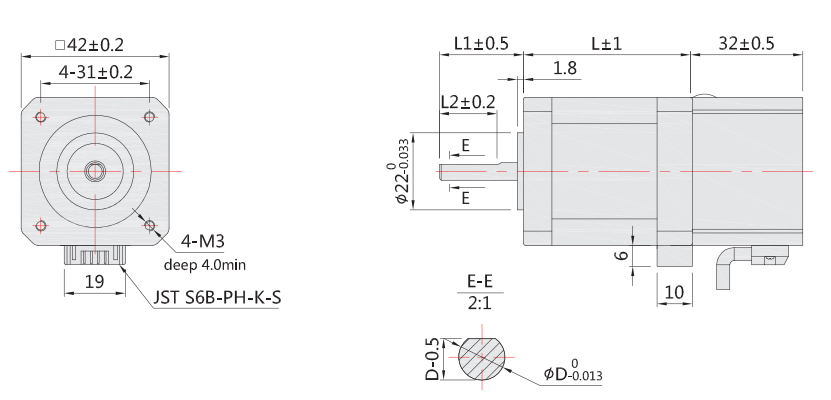 42剎車步進電機外形尺寸圖 42剎車步進電機外形尺寸圖